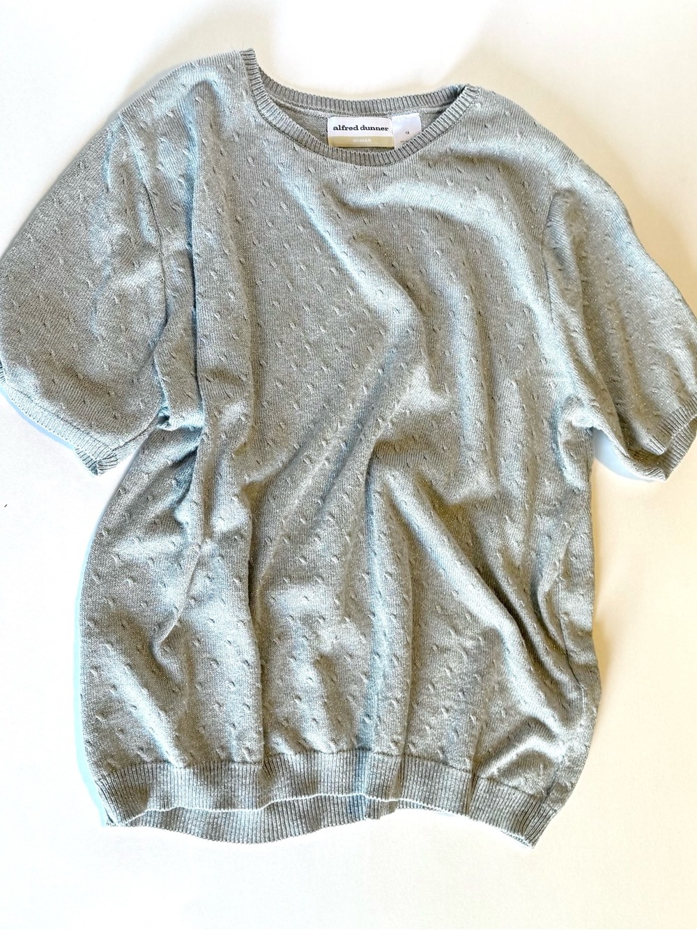 Alfred Dunner Silver Crewneck Lightweight Knit Short-Sleeve Sweater